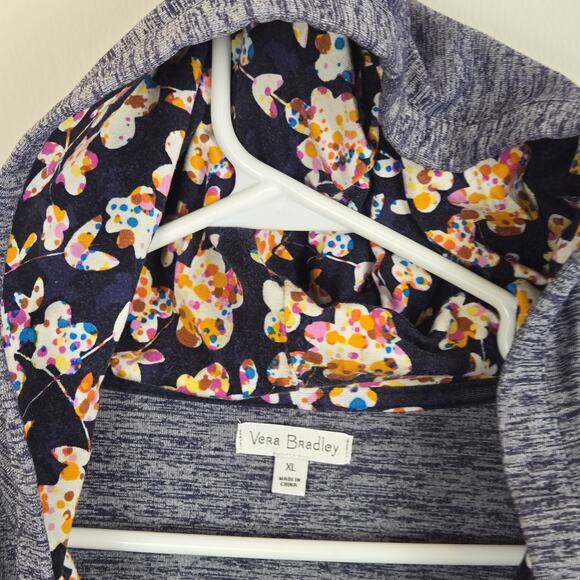 Vera Bradley Sz XL Oversized Blue Colorblock Cropped Pullover Hoodie Floral - Picture 5 of 9